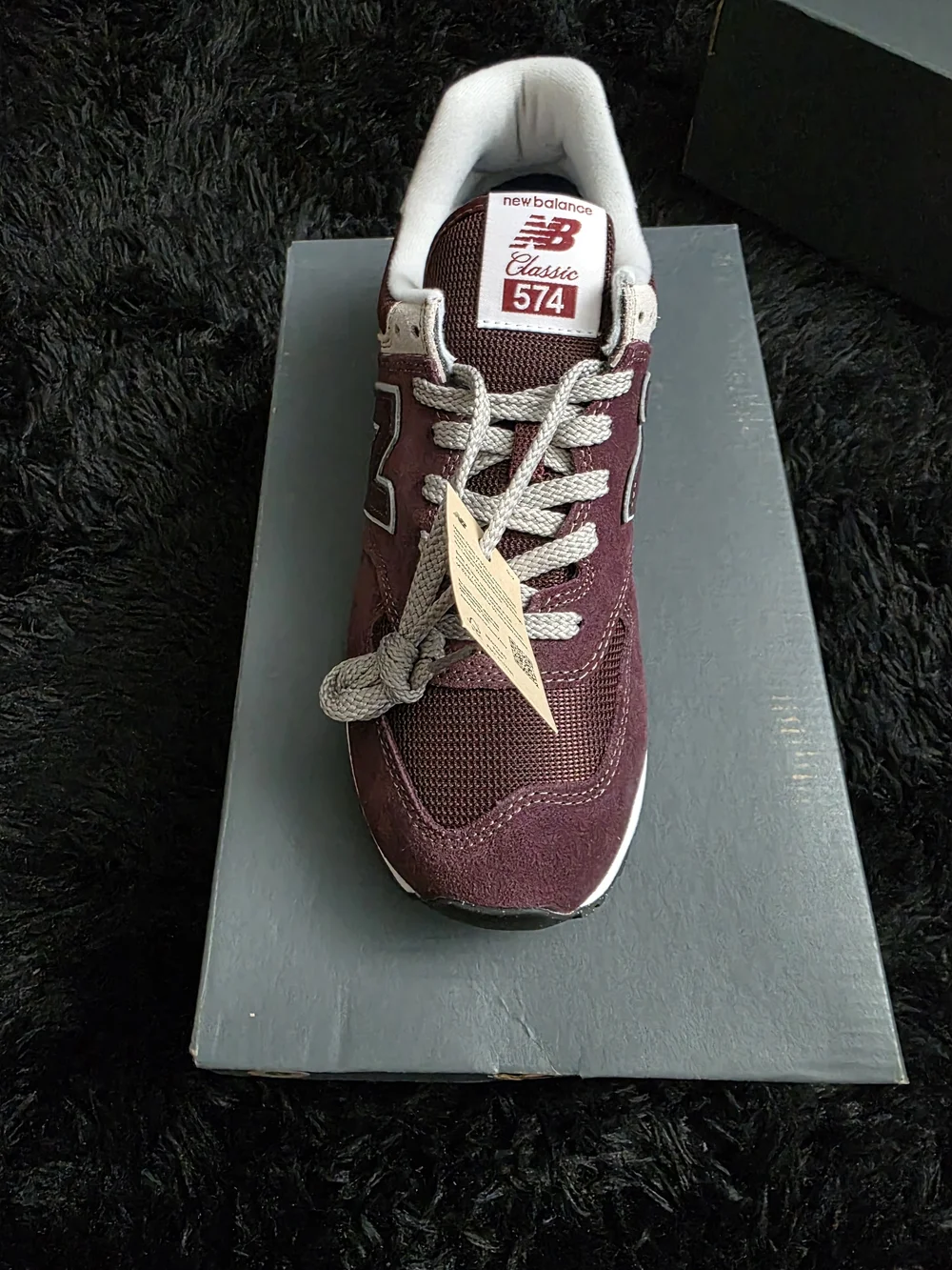 New Balance Burgundy & White Suede Sneaker (Rear View)